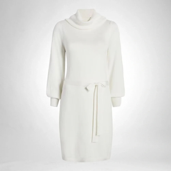 Women’s Sam Edelman TURTLE NECK MINI SWEATER DRESS color: Ecru / size: SMALL - Picture 2 of 6